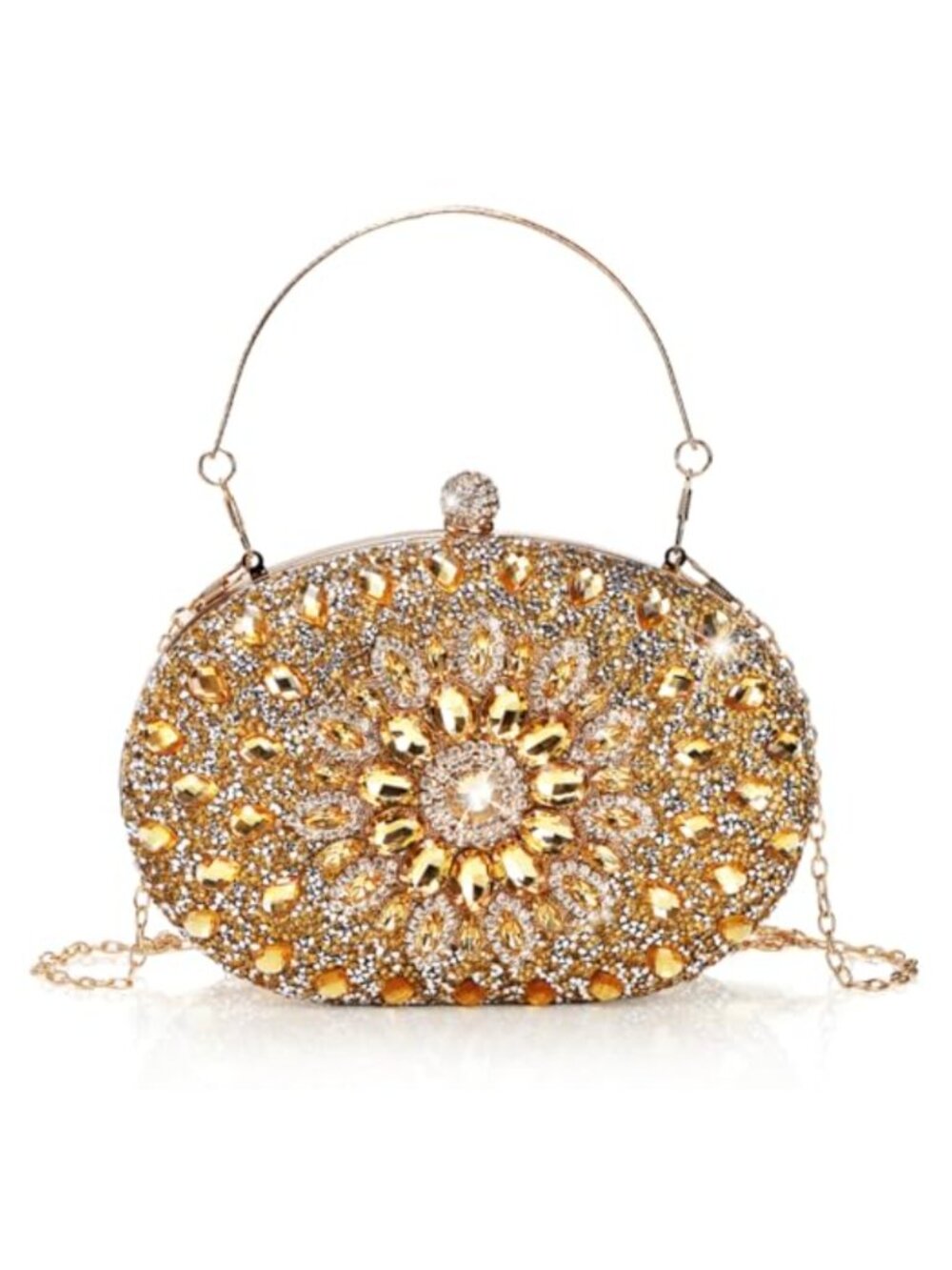 Rhinestone Evening Clutch Purse Sparkly Handbag with Detachable Chain